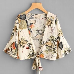 Tropical front tie crop top